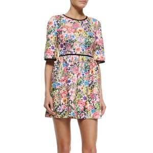 Black Halo Floral Quilted A-Line Minidress